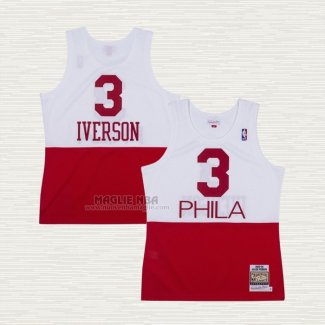 Maglia Allen Iverson NO 3 Philadelphia 76ers Throwback Bianco Rosso