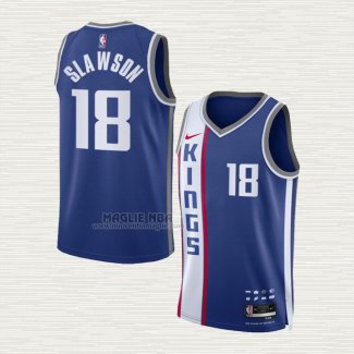 Maglia Jalen Slawson NO 18 Sacramento Kings Citta 2023-24 Blu