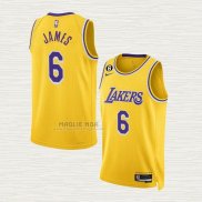 Maglia LeBron James NO 6 Los Angeles Lakers Icon 2022-23 Giallo