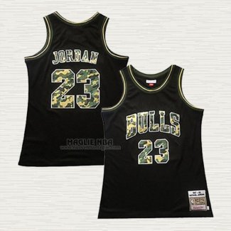 Maglia Michael Jordan NO 23 Chicago Bulls Camuffamento Nero