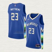 Maglia Wesley Matthews NO 23 Milwaukee Bucks Citta 2022-23 Blu