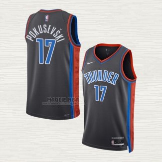 Maglia Alekse Pokusevski NO 17 Oklahoma City Thunder Citta 2022-23 Grigio