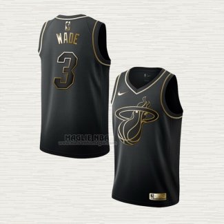 Maglia Dwyane Wade NO 3 Miami Heat Golden Edition Nero