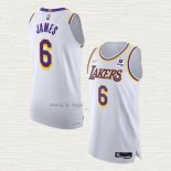 Maglia LeBron James NO 6 Los Angeles Lakers Association Autentico Bianco