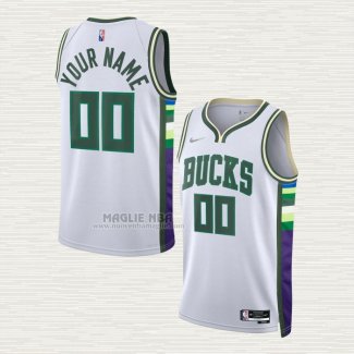 Maglia Milwaukee Bucks Personalizzate Citta 2021-22 Bianco