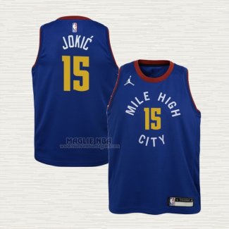 Maglia Nikola Jokic NO 15 Bambino Denver Nuggets Statement Blu