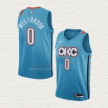 Maglia Russell Westbrook NO 0 Oklahoma City Thunder Citta 2018-19 Blu