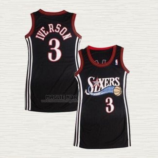 Maglia Allen Iverson NO 3 Donna Philadelphia 76ers Nero