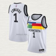 Maglia Anthony Edwards NO 1 Minnesota Timberwolves Citta 2022-23 Bianco