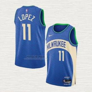 Maglia Brook Lopez NO 11 Milwaukee Bucks Citta 2023-24 Blu