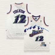 Maglia John Stockton NO 12 Utah Jazz Throwback Bianco