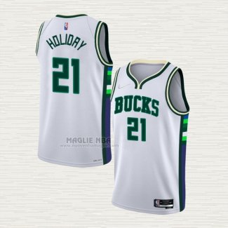 Maglia Jrue Holiday NO 21 Milwaukee Bucks Citta 2021-22 Bianco