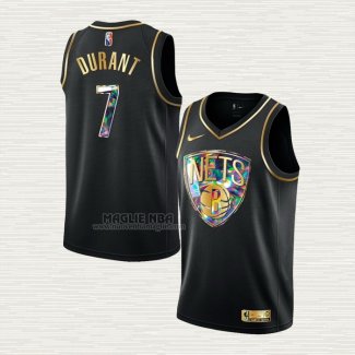 Maglia Kevin Durant NO 7 Brooklyn Nets Golden Edition 2021-22 Nero