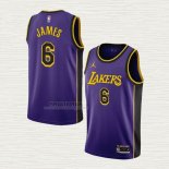 Maglia LeBron James NO 6 Los Angeles Lakers Statement 2022-23 Viola