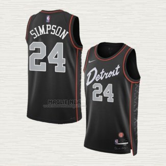 Maglia Zavier Simpson NO 24 Detroit Pistons Citta 2023-24 Nero