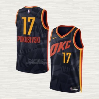 Maglia Aleksej Pokusevski NO 17 Oklahoma City Thunder Citta 2023-24 Nero