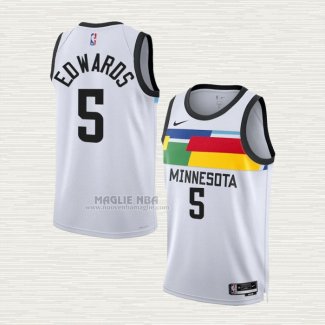 Maglia Anthony Edwards NO 5 Minnesota Timberwolves Citta 2022-23 Bianco