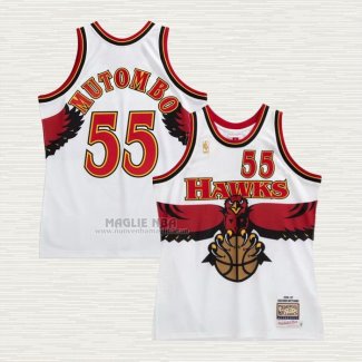 Maglia Dikembe Mutombo NO 55 Atlanta Hawks Hardwood Classics Throwback Bianco