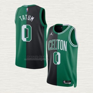 Maglia Jayson Tatum NO 0 Boston Celtics Split Nero Verde