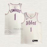 Maglia Anthony Edwards NO 1 Minnesota Timberwolves Earned Bianco