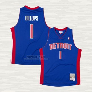 Maglia Chauncey Billups NO 1 Detroit Pistons Hardwood Classics Throwback Blu