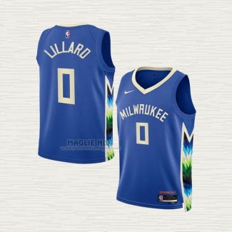 Maglia Damian Lillard NO 0 Bambino Milwaukee Bucks Citta 2022-23 Blu