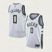 Maglia Damian Lillard NO 0 Milwaukee Bucks Association 2022-23 Bianco