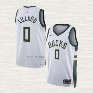 Maglia Damian Lillard NO 0 Milwaukee Bucks Association 2022-23 Bianco