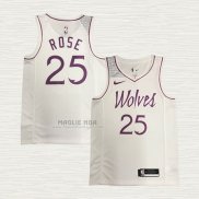 Maglia Derrick Rose NO 25 Minnesota Timberwolves Earned Bianco