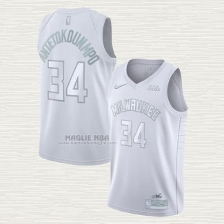 Maglia Giannis Antetokounmpo NO 34 Milwaukee Bucks MVP Bianco