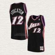 Maglia John Stockton NO 12 Utah Jazz Hardwood Classics 1998-99 Nero