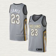 Maglia Lebron James NO 23 Cleveland Cavaliers Citta 2018 Grigio