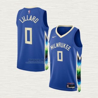 Maglia Damian Lillard NO 0 Milwaukee Bucks Citta 2022-23 Blu