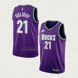 Maglia Jrue Holiday NO 21 Milwaukee Bucks Classic 2022-23 Viola