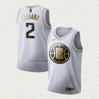 Maglia Kawhi Leonard NO 2 Los Angeles Clippers Golden Edition Bianco