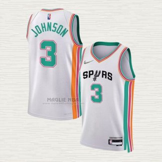 Maglia Keldon Johnson NO 3 San Antonio Spurs Citta 2021-22 Bianco