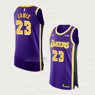 Maglia LeBron James NO 23 Los Angeles Lakers Statement Autentico Viola