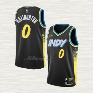 Maglia Tyrese Haliburton NO 0 Indiana Pacers Citta 2023-24 Nero