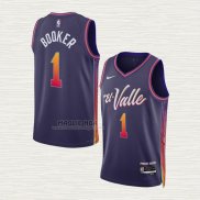 Maglia Devin Booker NO 1 Phoenix Suns Citta 2023-24 Viola