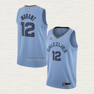 Maglia Ja Morant NO 12 Memphis Grizzlies Statement 2020 Blu