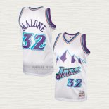 Maglia Karl Malone NO 32 Utah Jazz Hardwood Classics Throwback Bianco