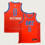 Maglia Russell Westbrook NO 0 Oklahoma City Thunder Statement 2021 Arancione