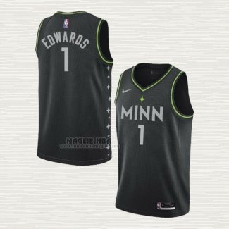 Maglia Anthony Edwards NO 1 Minnesota Timberwolves Citta 2020-21 Nero