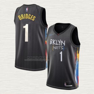 Maglia Mikal Bridges NO 1 Brooklyn Nets Citta 2022-23 Nero