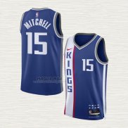 Maglia Davion Mitchell NO 15 Sacramento Kings Citta 2023-24 Blu