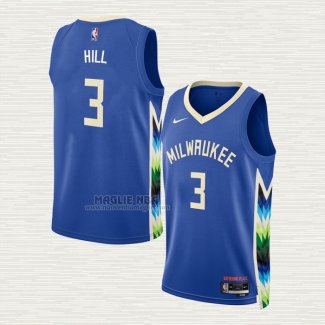 Maglia George Hill NO 3 Milwaukee Bucks Citta 2022-23 Blu