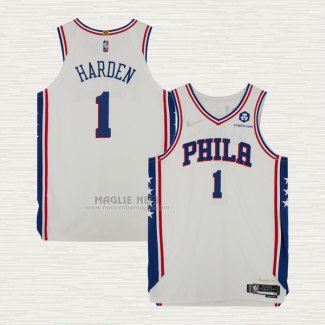 Maglia James Harden NO 1 Philadelphia 76ers Association Autentico Bianco