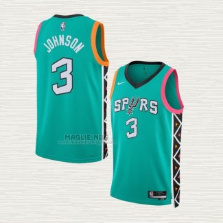 Maglia Keldon Johnson NO 3 San Antonio Spurs Citta 2022-23 Verde