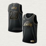 Maglia Lebron James NO 23 Los Angeles Lakers Golden Edition Nero