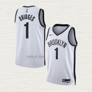 Maglia Mikal Bridges NO 1 Brooklyn Nets Association 2022-23 Bianco